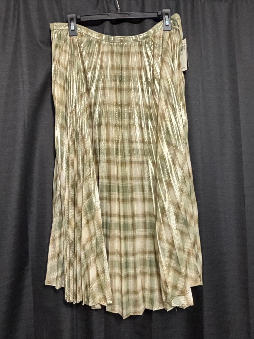 🤍SALE🤍 Ralph Lauren Pleated Plaid With Shimmer Midi Skirt in Olive and Cream